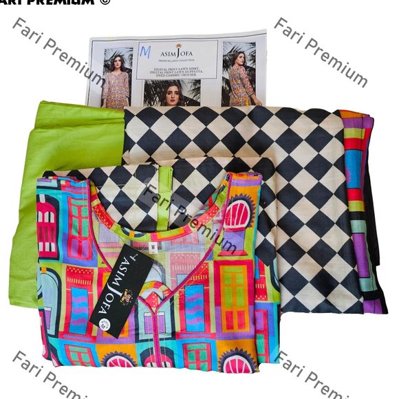 Asim Jofa 3PC Printed Lawn Cambric Cotton Shalwar Kameez Pakistani/Indian M, L - Picture 10 of 10